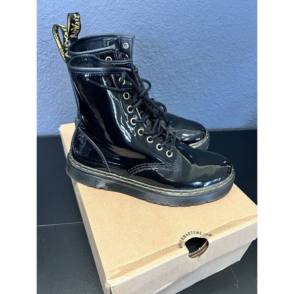 Doc Dr Martens Jadon Black Patent Leather Platform Combat Boots Women's Size 7
